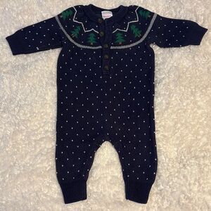 Hanna Andersson Navy Sweater Onesie with Trees 6-12M